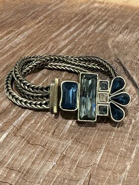 KR Jewelry- Gold-Tone Bracelet with Blue and Clear Gem Accents